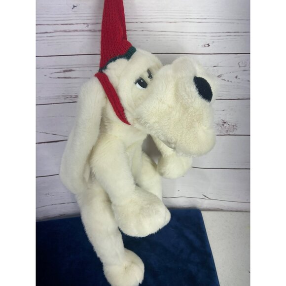 Cuddly Plush White Dog Toy With Red Holiday‎ Hat Plush Stuffed Animal Toy - Picture 4 of 6